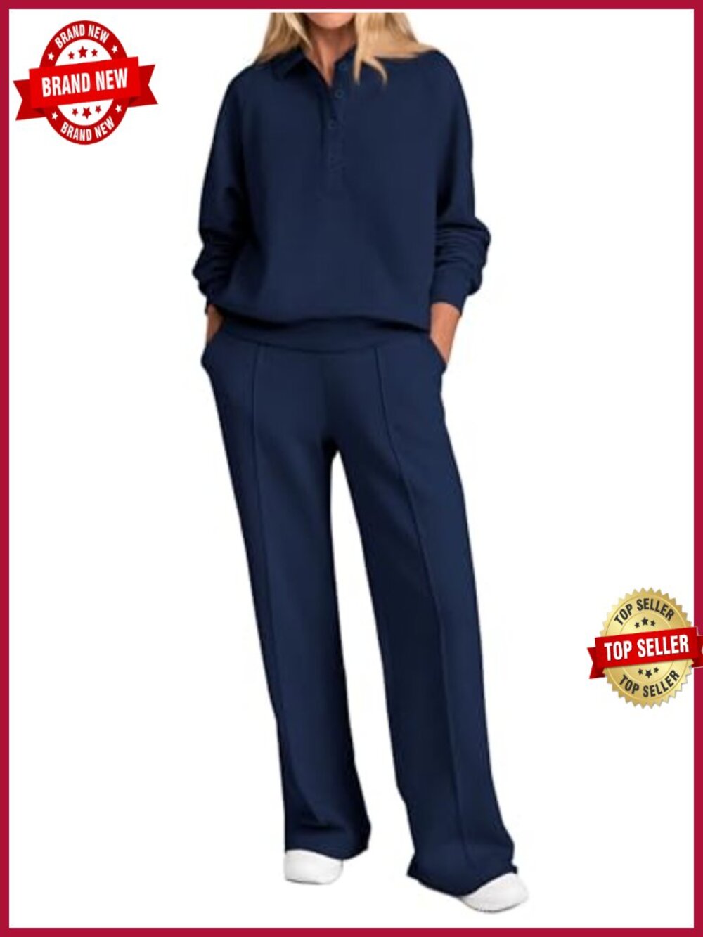 Women's 2 Piece Sweatsuit Set Quarter Button Wide Leg Lounge Travel Outfit